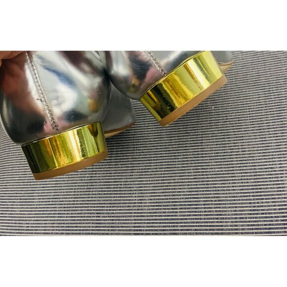 J Crew Italian womens shoes all leather flat slip on low front silver/gold heel - Picture 3 of 11